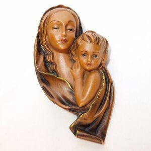 Vintage RR Roman Madonna & Child Wall Decor Mary Baby Jesus Monotone Brown 4.5"
